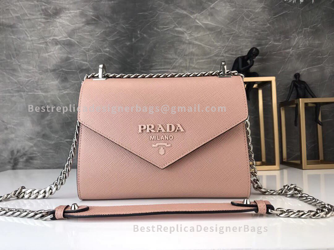 Prada Monochrome Light Pink Mini Saffiano Leather Shoulder Bag SHW 127